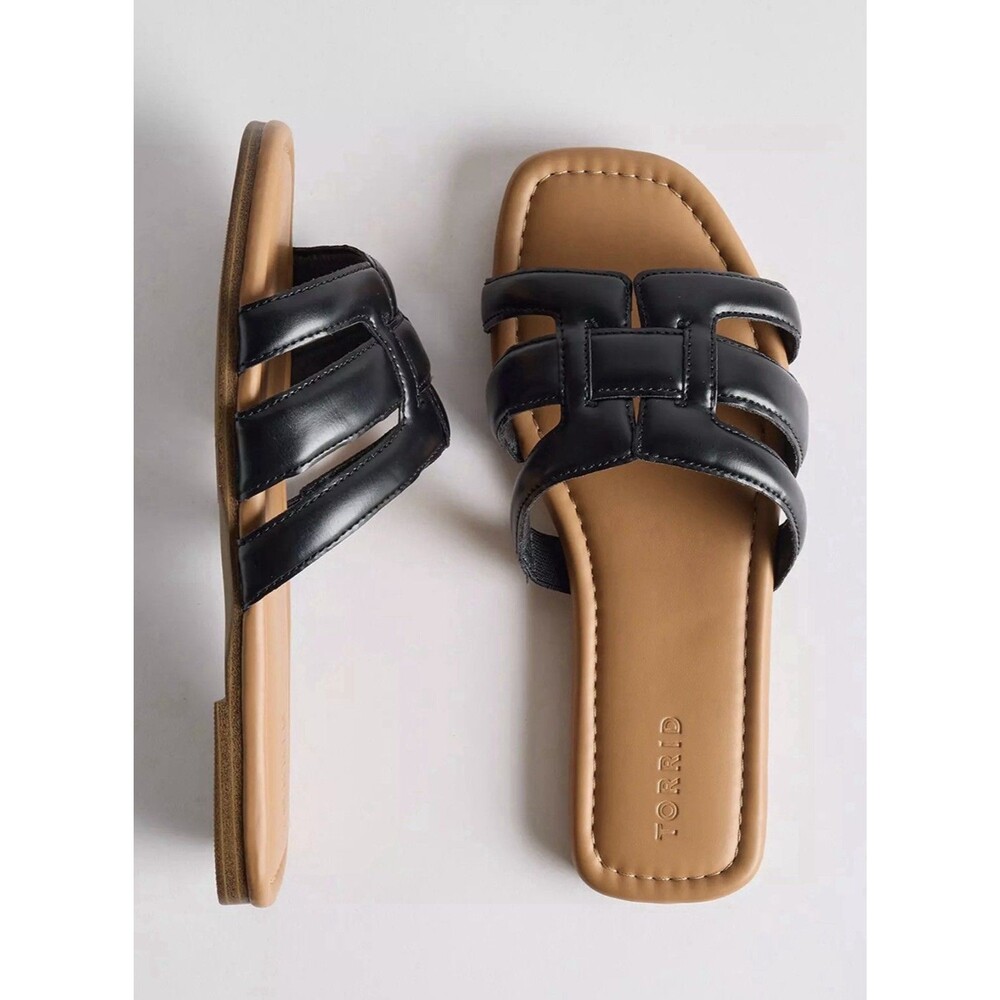TORRID Women's Black Padded Woven Slide Sandals Flat Slip On Size 7 W NET